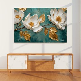 Resim Beyaz Ve Gold Çiçekler - 70x50 