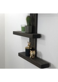 Resim O&Awood Doğal Ahşap Dekoratif Minimal Duvar Rafı,4 Katlı Vintage, Retro A (505265134) 