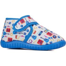 Resim İmerShoes Günlük Kız Erkek Çocuk Mavi Panduf Ev Ayakkabısı Esnek Kaymaz Taban Cırtlı Kreş Ayakkabı 263 