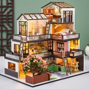 Resim DIY Minyatür Ev 3D Bulmaca Seti - Fiberboard Model Villa LED Işıklar ile, El Yapımı Minyatür Bebek Evi Mobilya ile, Yaratıcı Oda Dekor Sanatsal Proje Ergenler ve Yetişkinler için, Tatiller ve Özel Günler için İdeal Hediye (Yapıştırıcı/Piller Dahil Değil) 