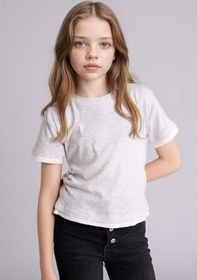 Resim DeFacto Kız Çocuk Slim Fit Ribana Kısa Kollu Tişört Lacivert 