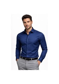 Resim Lugon Slim Fit Pamuk Saten Uzun Kol Erkek Gömlek - 7527 Lacivert 