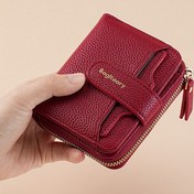 Resim Lychee dokulu, çoklu kart yuvaları, küçük kadın çantası, kalınlaştırılmış Kore versiyonu, kadınlar için şık ve kompakt madeni para cüzdanı ile yeni tarz düz renkli cüzdan. 