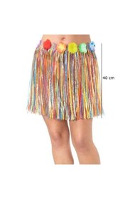 Resim Yetişkin Çocuk Uyumlu Rengarenk Püsküllü Hawaii Luau Hula Etek 40 Cm 