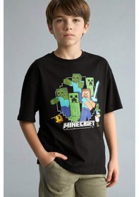 Resim Defacto Minecraft Oversıze Bisiklet Yaka Kısa Kollu Tişört Erkek Çocuk H3512a826smbk81 Siyah-bk81 