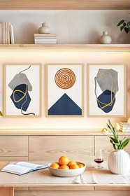 Resim Kututr Modern Minimal Geometrik Soyut 3'Lü Çerçeve Görünümlü Tablo Seti Crvs1141,Çerçevesiz Crvs1141 21 X 30 