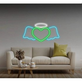 Resim Kalpli Kanat Şekilli Neon Tabela Yeşil 