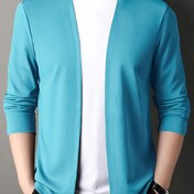 Resim Erkek Casual Polyester Örgü Kardigan, %100 Polyester, Uzun Kollu, Tek Renk, İnce Fit, Hafif Esnek, Tüm Mevsim Moda Sweater için Şal Yaka ile 