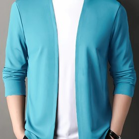 Resim Erkek Casual Polyester Örgü Kardigan, %100 Polyester, Uzun Kollu, Tek Renk, İnce Fit, Hafif Esnek, Tüm Mevsim Moda Sweater için Şal Yaka ile 