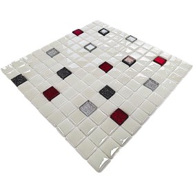 Resim MozaiKristaL Tüm yüzeyler için 25x25mm. Beyaz-G.Simli-K.Simli-S. Simli, 31.5x31.5cm. Fileli Cam Mozaik. 