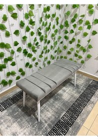 Resim Özcan Metal Beyaz Metal Ayaklı Metal Kasalı Bench Mutfak Salon Antre Yatak Odası Balkon Puf Bank Gri 