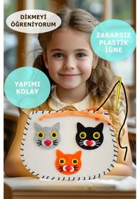 Resim Keçe Dikiş Seti , Kedili Keçe Çanta, Kendin Yap Çocuk Çantası 