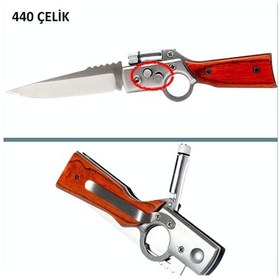 Resim Omeniv Ahşap Saplı Ak47 16cm Çakı Bıçak Led Fener Anahtarlık Kahverengi 