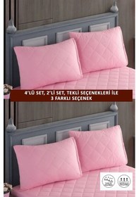 Resim 1 Adet %100 Pamuk Kapitone Fermuarlı Sıvı Geçirmez Renkli Yastık Alezi Yastık Koruyucu Pembe 