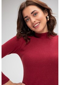 Resim Modadua Kadın Bordo Kaşkorse Balıkçı Yaka Uzun Kollu Bodycon Mini Elbise 