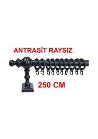 Resim Antrasit Raysız Ahşap Rustik Perde Askısı Rustik Borusu 250 Cm 