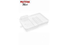 Resim Mediterian Açılır kapanır beyaz bulaşık sepeti ve düzenleyici, 32x32 cm 