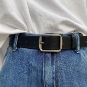 Resim 1 adet Unisex Rahat Suni Deri Kemer, Çinko Alaşımlı Toka, Mat Gümüş Kaplama, Günlük ve Hafta Sonu Giyim İçin Çok Yönlü Kot ve Pantolon Aksesuarı 