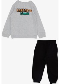 Resim Breeze Girls & Boys Erkek Çocuk Eşofman Takımı Maceracı Hayvancıklar Baskılı 1.5-5 Yaş, Açık Gri Melanj-açık Gri Melanj Açık Gri Melanj 