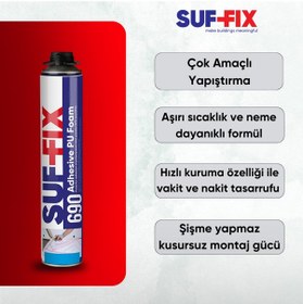 Resim Suf-fix 690 Pu Yapıştırıcı Köpük 750ml 3 Adet Isı Yalıtım Levha Montaj Köpüğü 3 Adet 