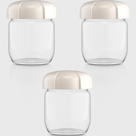 Resim Renga Rhea 425 Ml Bej Kapaklı 3'lü Cam Kavanoz Seti 131010 Bej 