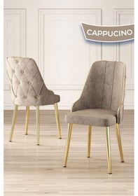 Resim Canisa Asel Serisi 90x160 Lak Panel Beyaz Mermer Desen Gold Ayaklı Masa Takımı Ve 6 Cappucino Sandalye Beyaz Mermer Desen Masa Sandalyeler Cappucino 
