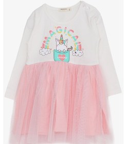 Resim Breeze Kız Çocuk Uzun Kollu Elbise Unicorn Baskılı 1.5-5 Yaş, Ekru 