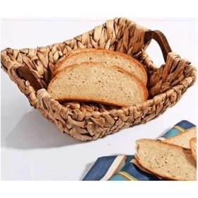 Resim Skygo Kosova Wicker Serisi Bezli Kare Ahşap Kulplu Hasır Ekmek Sepeti 