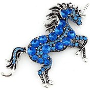 Resim Renkli Mavi Taşlı Büyük Unicorn Tek Boynuzlu At Rozet Broş RZ067 