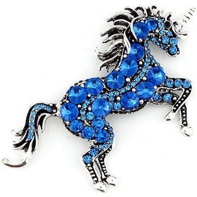 Resim Renkli Mavi Taşlı Büyük Unicorn Tek Boynuzlu At Rozet Broş RZ067 