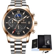 Resim Hanyang Gül Altın Siyah S Lıge Saatler Erkek Spor Kuvars Kronograf Kol Saatleri Lüks Paslanmaz Çelik Saat Işıklı Saat Relogio Masculino (Yurt Dışından) 