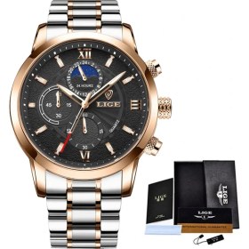 Resim Hanyang Gül Altın Siyah S Lıge Saatler Erkek Spor Kuvars Kronograf Kol Saatleri Lüks Paslanmaz Çelik Saat Işıklı Saat Relogio Masculino (Yurt Dışından) 