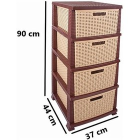 Resim Omnipazar Srl-4002 Rattan Hasır Desen Plastik Komidin Mutfak Sebzelik 4 Katlı Kahverengi 