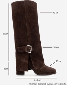 Resim Luvishoes Lojo Kahverengi Süet Hakiki Deri Tokalı Kadın Kalın Topuklu Çizme Kahverengi 