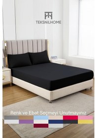 Resim Ranforce Siyah Pamuklu Tek / Çift Kişilik Battal Tam Kenar Lastikli Çarşaf 14 Renk Fıtted Siyah 