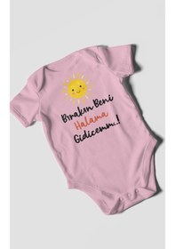 Resim Bırakın Beni Halama Gidicemm Baskılı Bebek Zıbını Çıtçıtlı Body %100 Pamuk Kısa Kol Koyu Pembe 