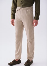 Resim Mudo Erkek Bej Rengi Tekstürlü Straight Fit Chino Pantolon 