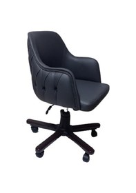 Resim Ofis Koltuğu Çalışma Sandalyesi Ahşap Ayaklı Antrasit Suni Deri 