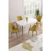 Resim Canisa Concept Nef Serisi 70 x 114 Cm, Açılabilir Mdf Mutfak Masa Takımı, Beyaz Masa Ceviz Ayak, 4 Sandalye 