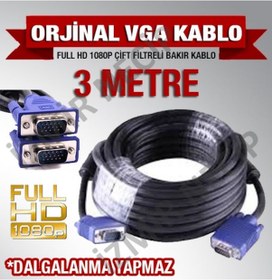 Resim Vga To Vga Erkek Erkek Kablo 3 Metre Kaliteli Kalin 