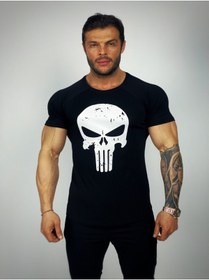 Resim BLACK Erkek Siyah Punisher Fitness T-shirt 