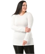 Resim Büyük Beden Bisiklet Yaka Uzun Kollu Viskon Ekru Body 