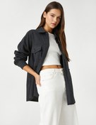 Resim Oversize Gömlek Cep Detaylı Düğmeli Uzun Kollu 