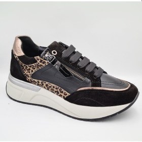 Resim Mammamia D25ka-7295 Siyah Leopar Hakiki Deri Kadın Günlük Casual Sneaker Siyah 