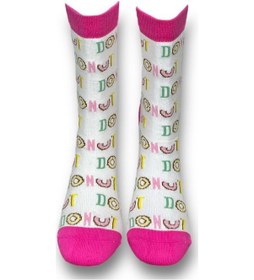 Resim Me-vo Tekli Beyaz Renkli Unisex Esnek Nem Alabilen Pamuklu Donut Desenli Soket Çorap Beyaz 