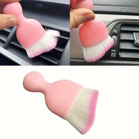 Resim 1 Adet Ultra-Yumuşak Pembe Araba Detaylandırma Fırçası Beyaz Kıllarla - İç Temizlik ve Hava Menfezi Toz Alma Aracı Kolay Bakım için, Kompakt Temizleme Aleti | Easyclean Malzeme, Araç Temizlik Aksesuarları 