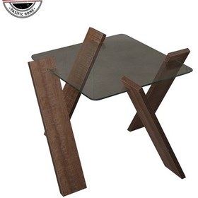 Resim Roman Cam Yan Sehpa Mini Koyu Meşe / Çiçeklik Sehpa 