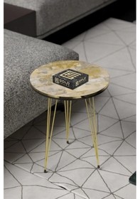 Resim Uslucan Alışveriş Orta Sehpa Elips Metal Ayak Krem Çok Renkli 