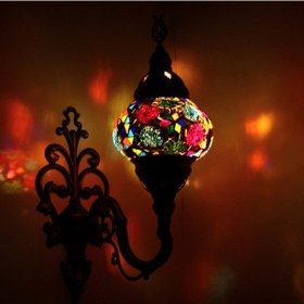 Resim Dekoratif MOZAİK LAMBA EL YAPIMI APLİK OTANTİK DUVAR LAMBASI 