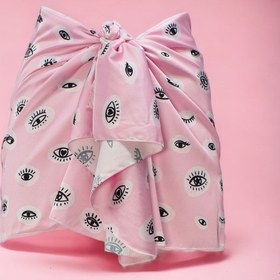 Resim pistore Pembe Göz Desenli Kısa Pareo Saten Iç Göstermez Kadın Plaj Elbisesi Yeni Sezon 